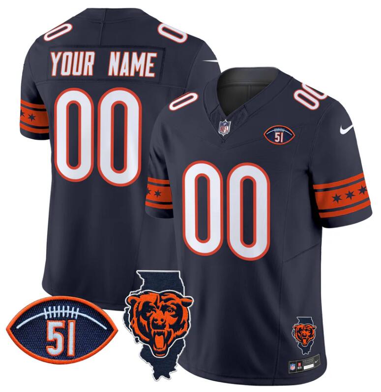 Men's Chicago Bears ACTIVE PLAYER Custom Navy F.U.S.E. With Illinois And No. 51 Patch Stitched Jersey